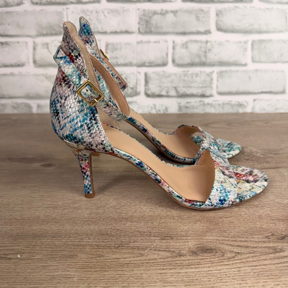 BP Snakeskin Ankle Strap Sandals Stiletto Heels Womens 8.5M